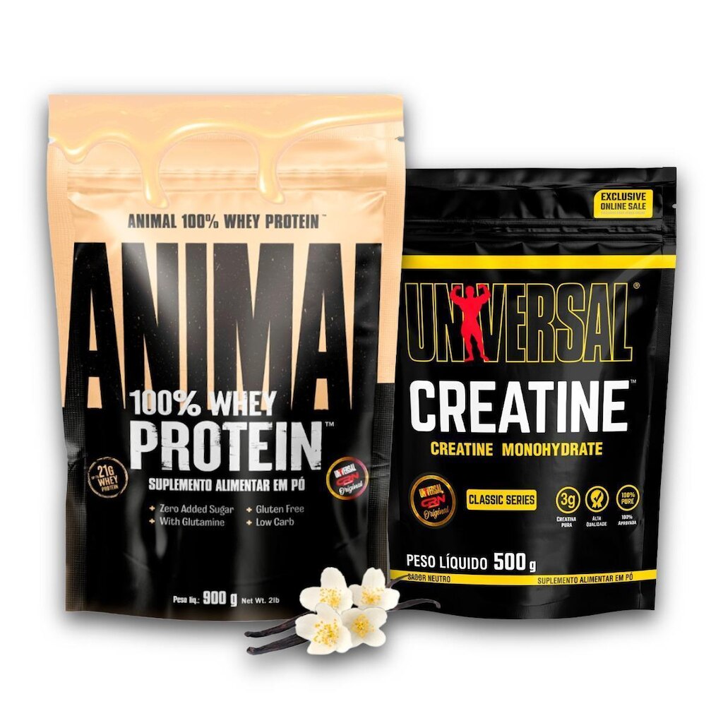 Kit Animal 100% Whey Protein 900g + Creatina Monohidratada 500g - Universal Nutrition