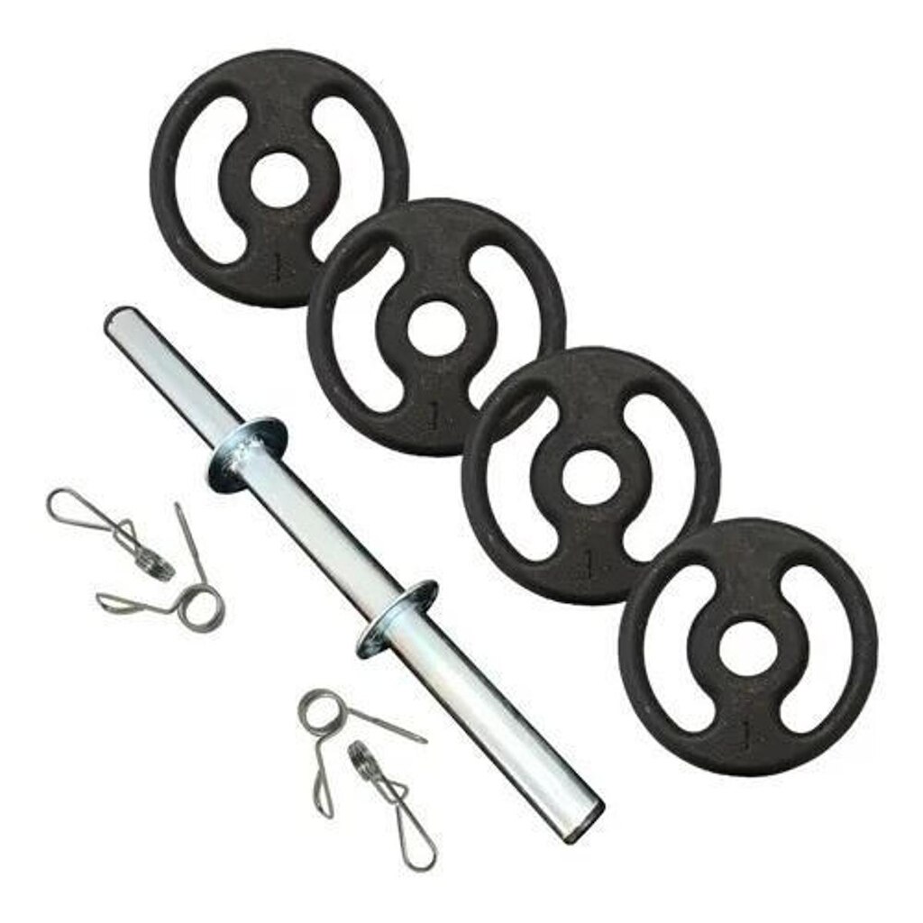 Kit Barra Com Anilha Musculação Halter Peso + Presilhas