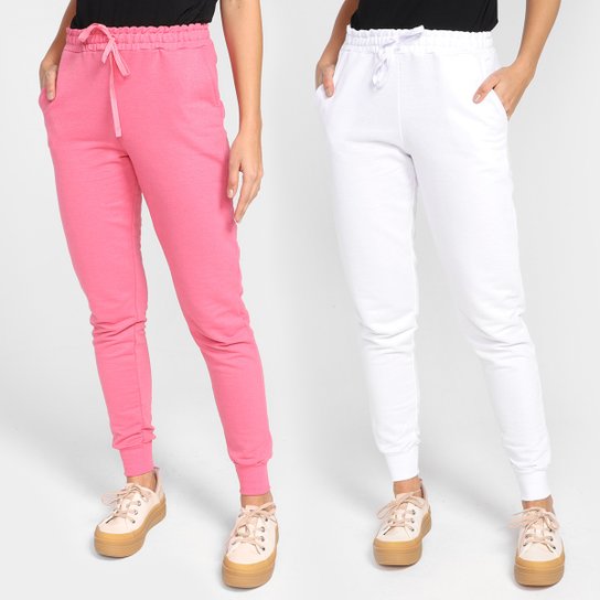 Kit Calça Moletom Jogger Burn Básica Feminina 2 Peças - Pink+Branco é ruim? Kit Calça Moletom Jogger Burn Básica Feminina 2 Peças - Pink+Branco é boa?