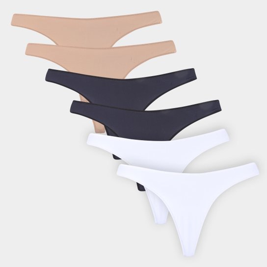 Kit Calcinha Bonjour Fio Dental Feminina 6 Peças - Branco+Preto Menor preço em Kit Calcinha Bonjour Fio Dental Feminina 6 Peças - Branco+Preto