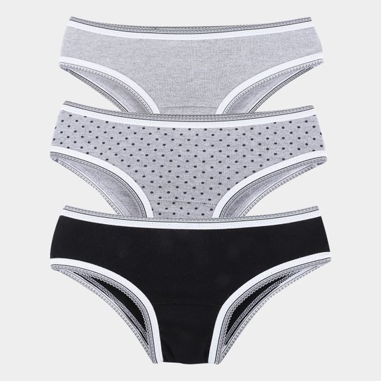 Kit Calcinha Infantil Pitondo Cotton Poá 3 Peças - Preto+Cinza Menor preço em Kit Calcinha Infantil Pitondo Cotton Poá 3 Peças - Preto+Cinza