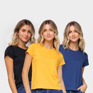 Kit Camiseta Burn Básica c/ 3 Peças Feminina