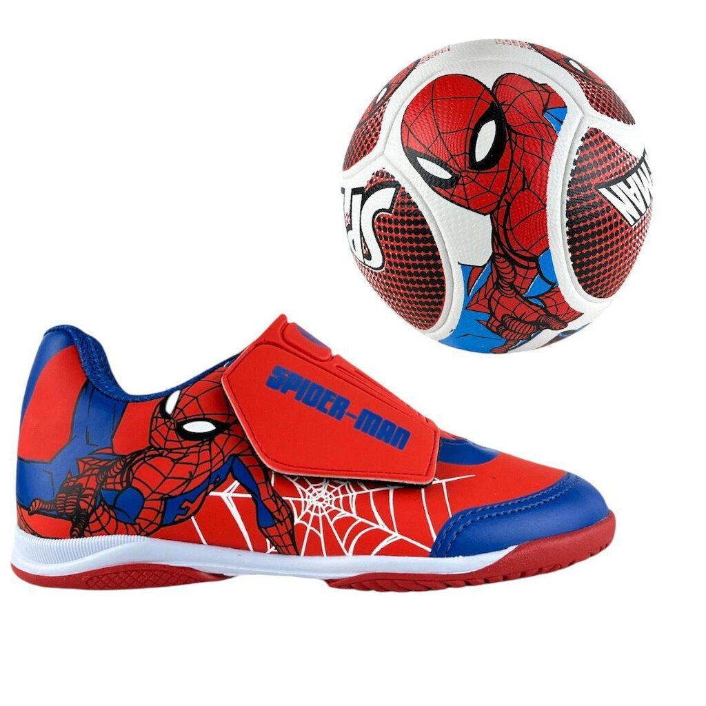 Kit Chuteira + Bola Infantil Marvel Herois Aranha Aranha