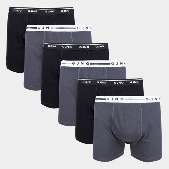 Kit Cuecas Boxer Gajang 6 Peças - Preto+Cinza Menor preço em Kit Cuecas Boxer Gajang 6 Peças - Preto+Cinza