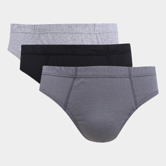 Kit Cuecas Slip Selene Slip Elástico Embutido 3 Peças - Cinza+Preto Menor preço em Kit Cuecas Slip Selene Slip Elástico Embutido 3 Peças - Cinza+Preto