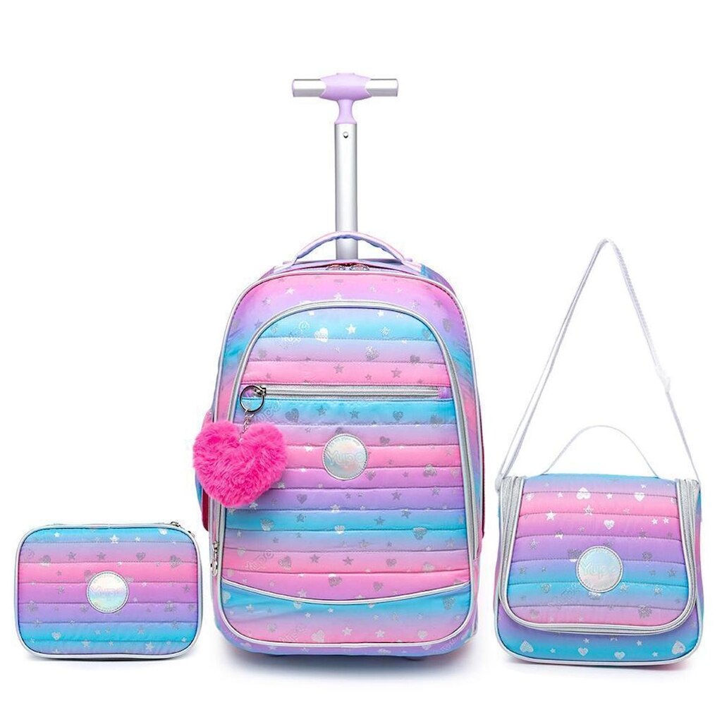 Kit Escolar Mochila de Rodinhas Estojo Lancheira Infantil 30 Litros