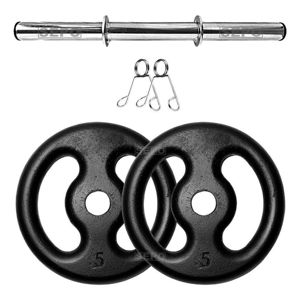 Kit Halter 1 Barra de Tubo 40cm com 10Kg em Anilhas de Ferro 2 de 5Kg