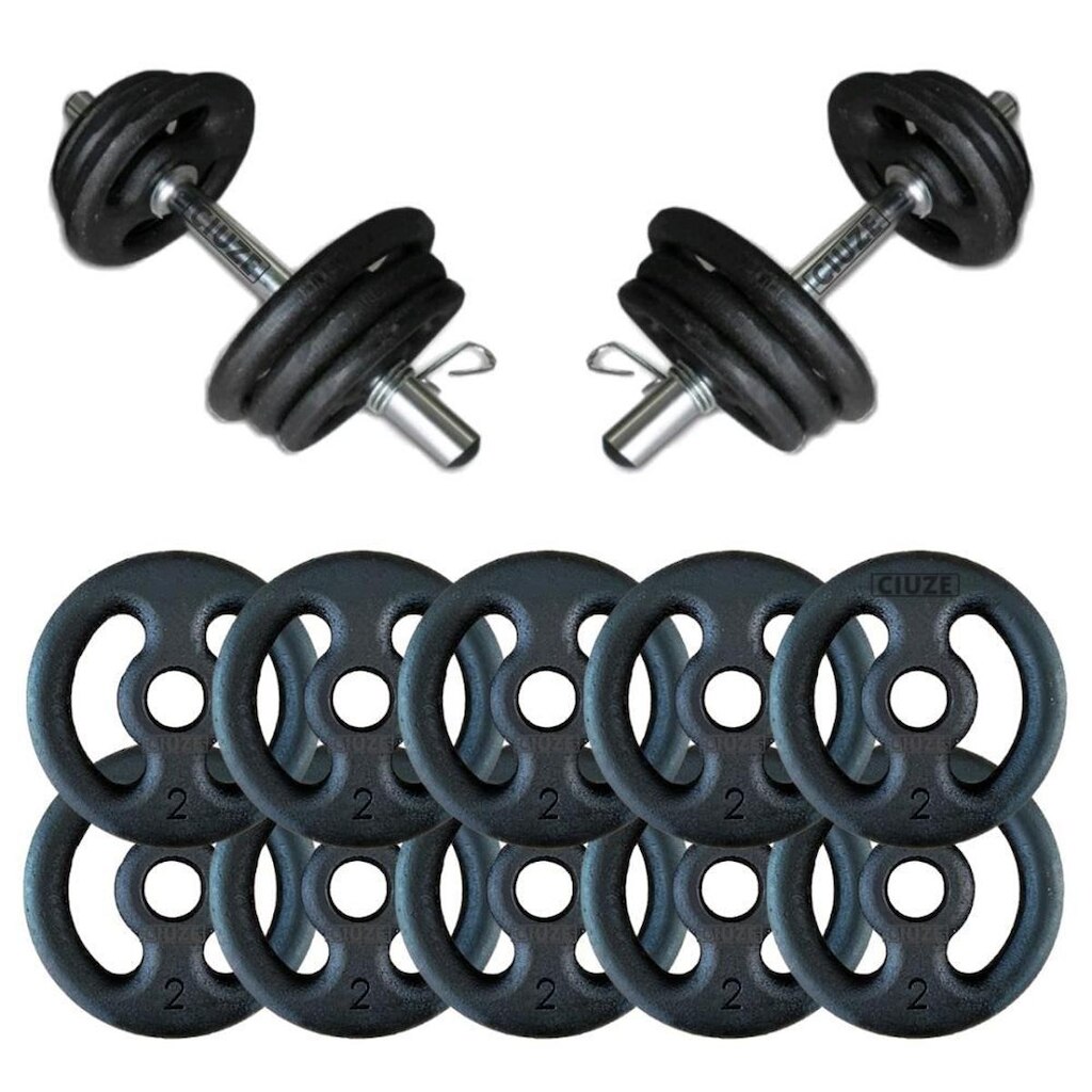 Kit Halteres De Anilhas E Barras Fitness - 16 Peças / 20Kg