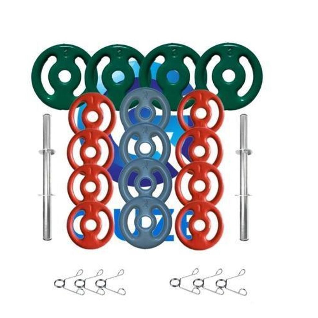Kit Halteres De Barras 40cm + Anilhas Emborrachadas 28kg