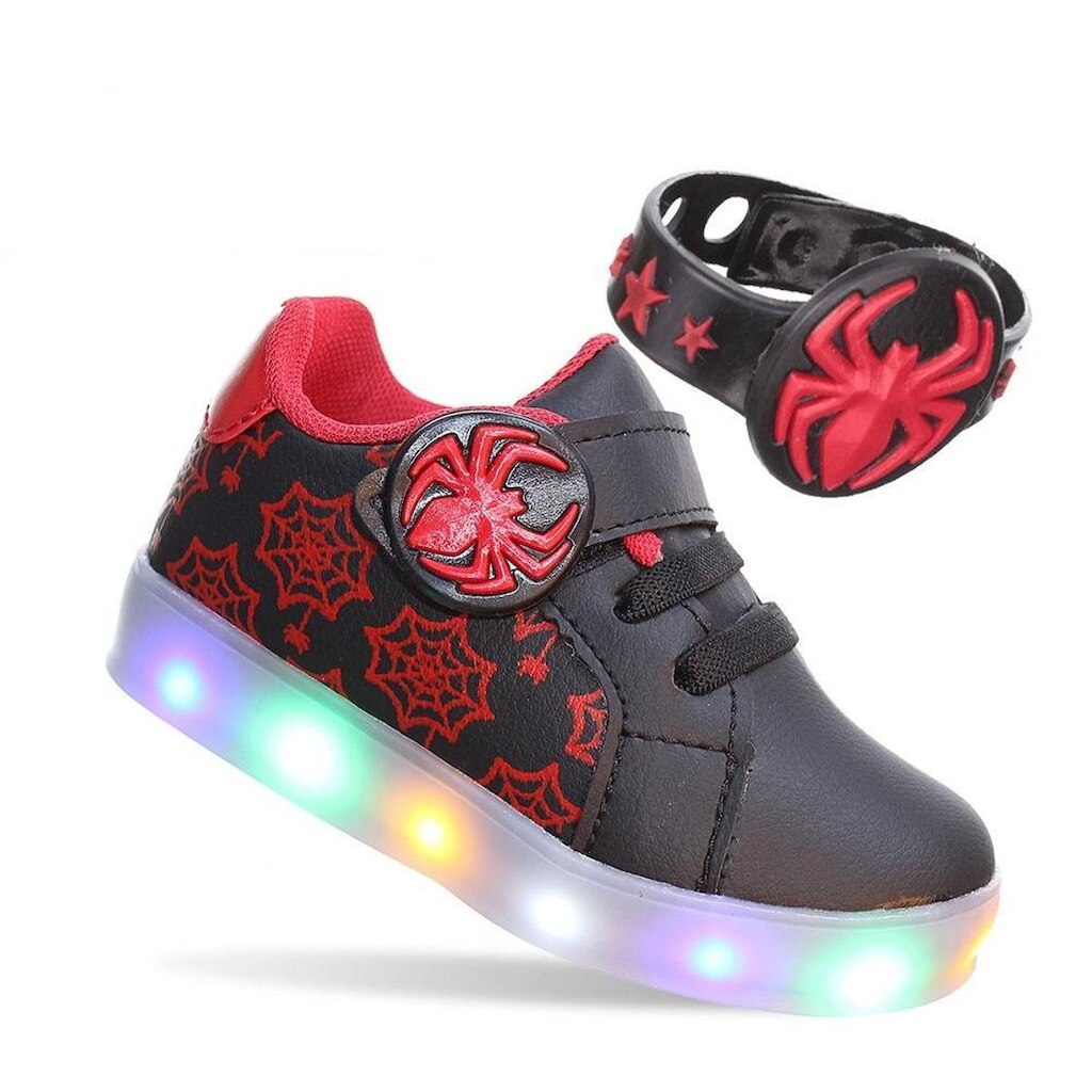 kit Infantil Aranha Tênis com Luz Pisca Pisca vem a Pulseira para Meninos