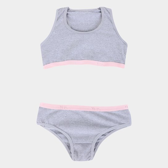 Kit Infantil Pitondo Calcinha + Top Nadador Liso - Cinza+Rosa Menor preço em Kit Infantil Pitondo Calcinha + Top Nadador Liso - Cinza+Rosa