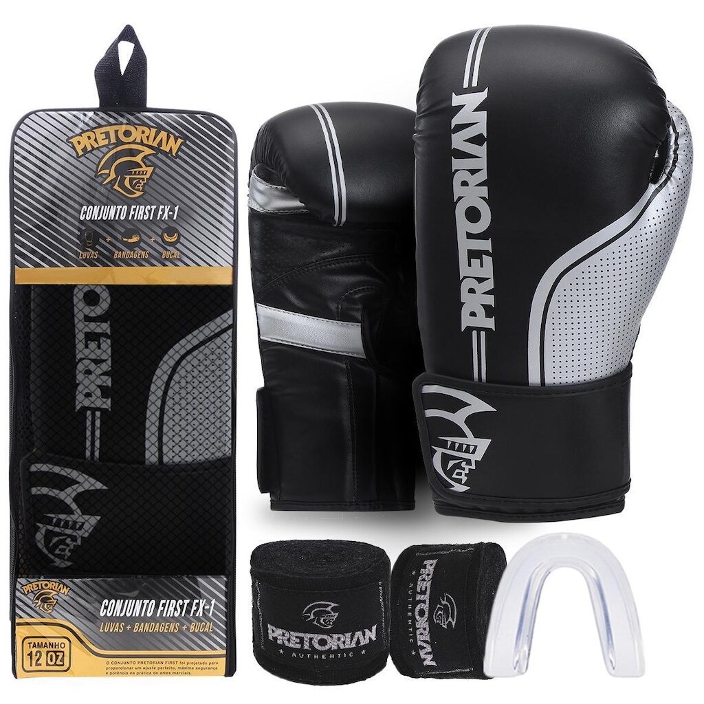 Kit Luva De Boxe Muay Thai Fx1 Bandagem + Bucal - Pretorian