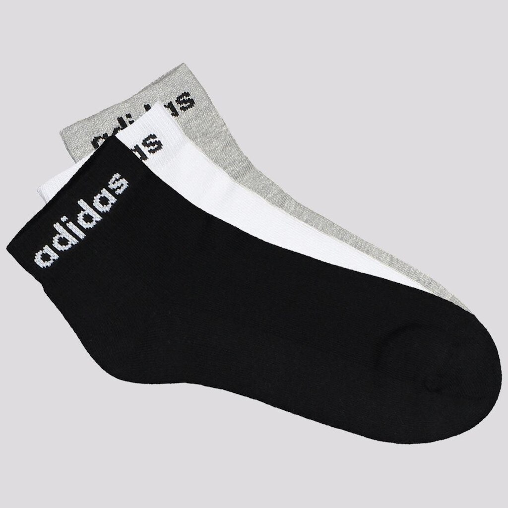 Kit Meia Adidas Logo Linear Ankle 3 Pares Cinza Branca e Preta