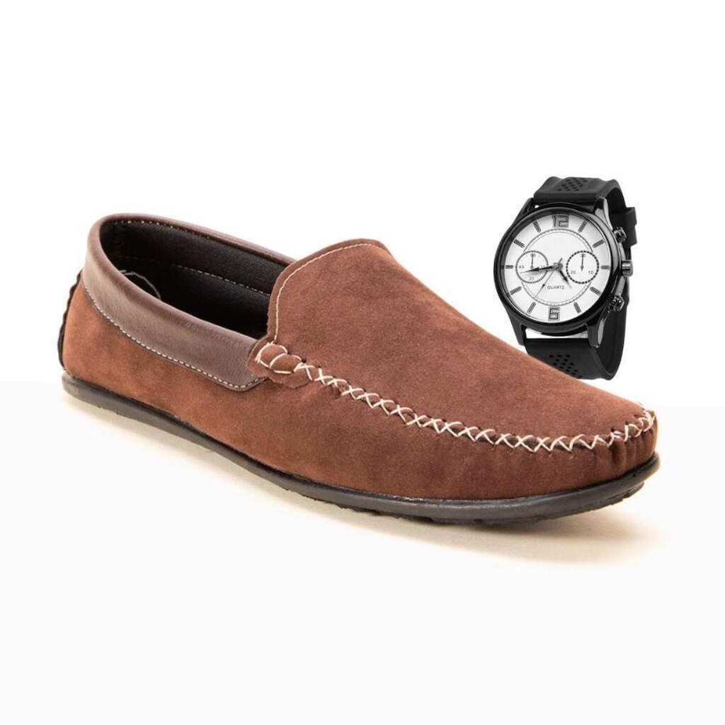 Kit Mocassim Seven Brasil Casual + Relogio Masculino