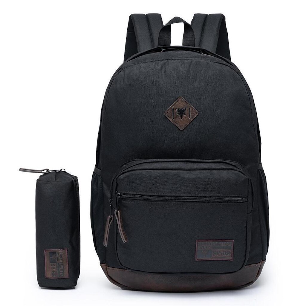 Kit Mochila Bolsa Cavalera Estojo Reforçado Escolar Faculdade Espaçosa 16 Litros