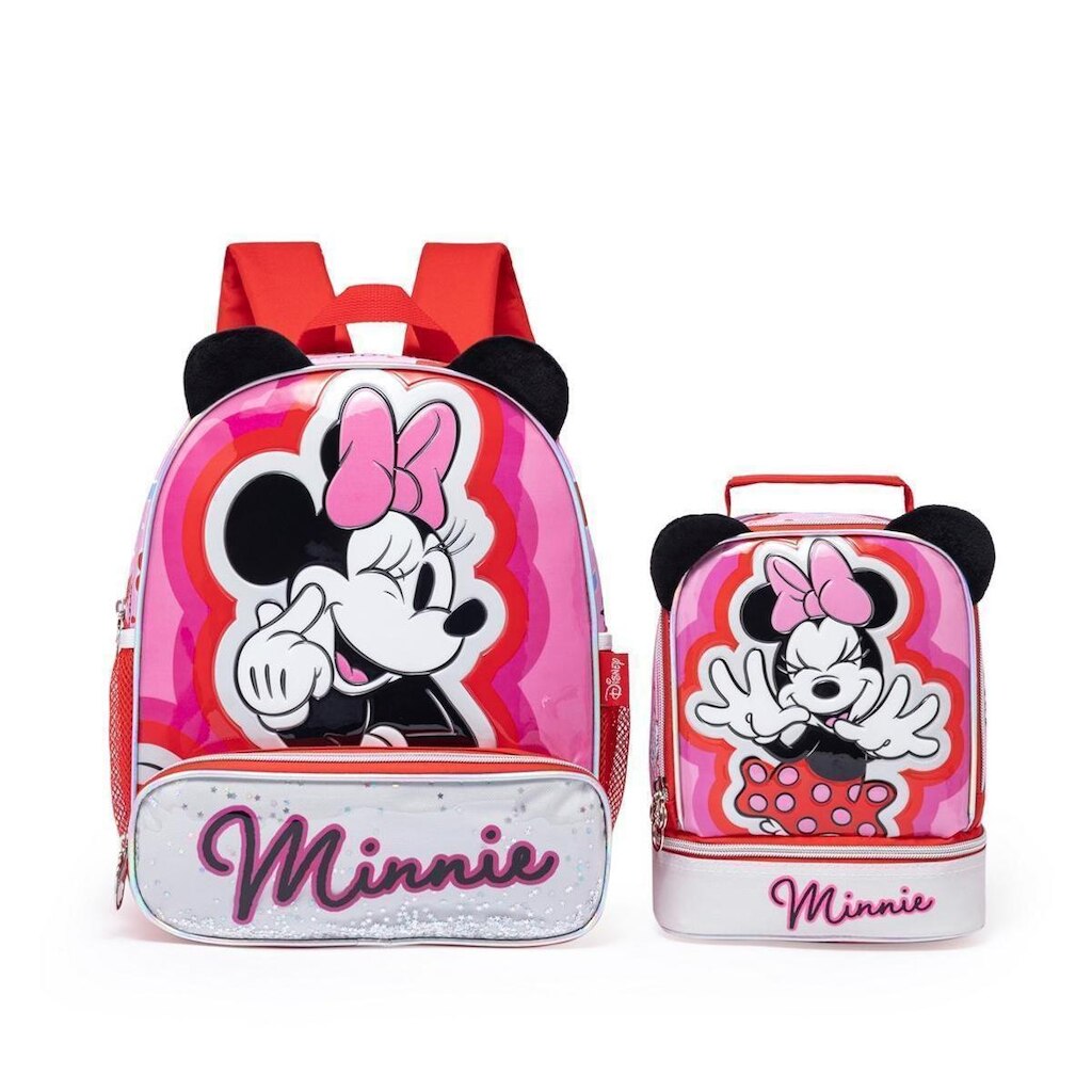 Kit Mochila De Costas Lancheira Minnie Pré-Escolar Infantil Feminina Disney