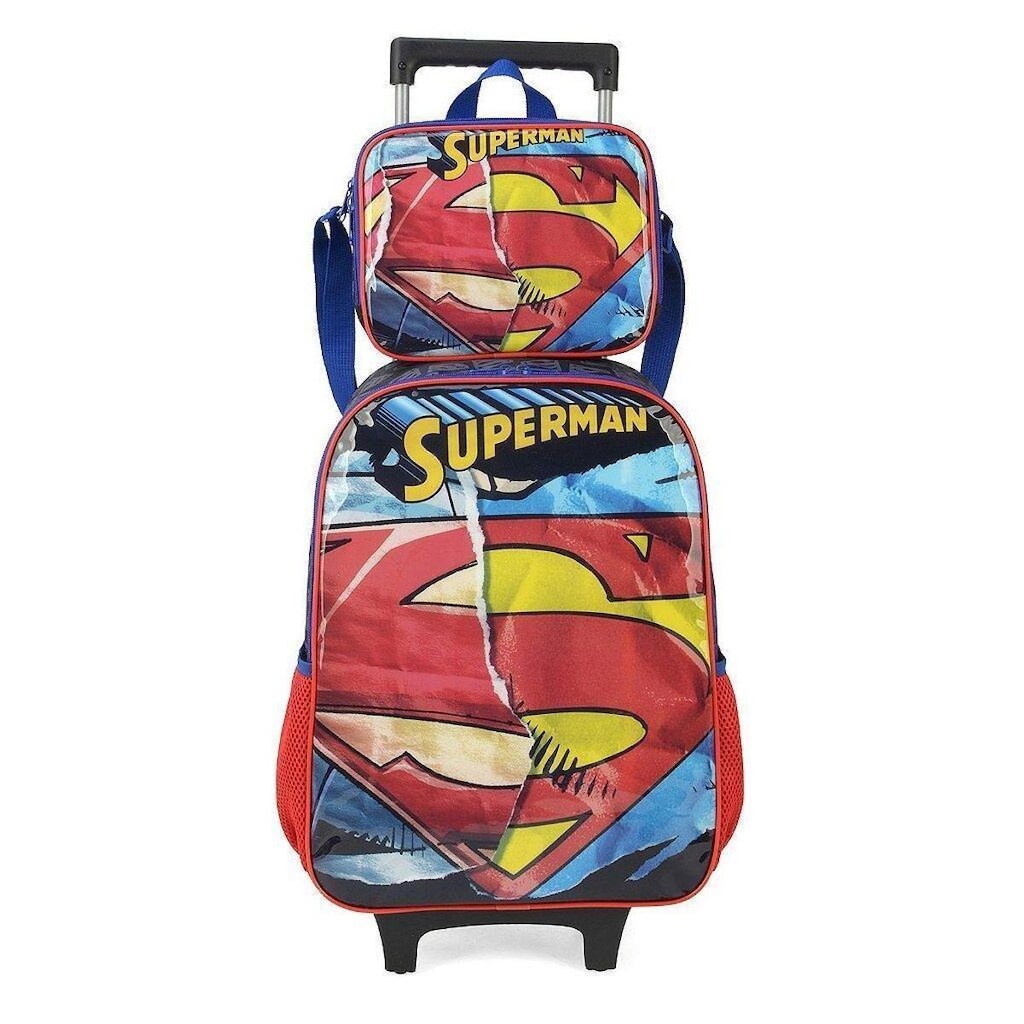 Kit Mochila de Rodinhas Lancheira Luxcel Super-Man Vermelho