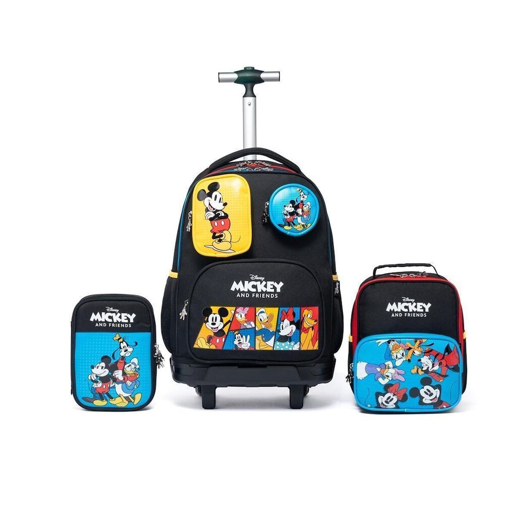 Kit Mochila Disney Rodinha Lancheira Estojo Mickey Escolar Infantil Masculina