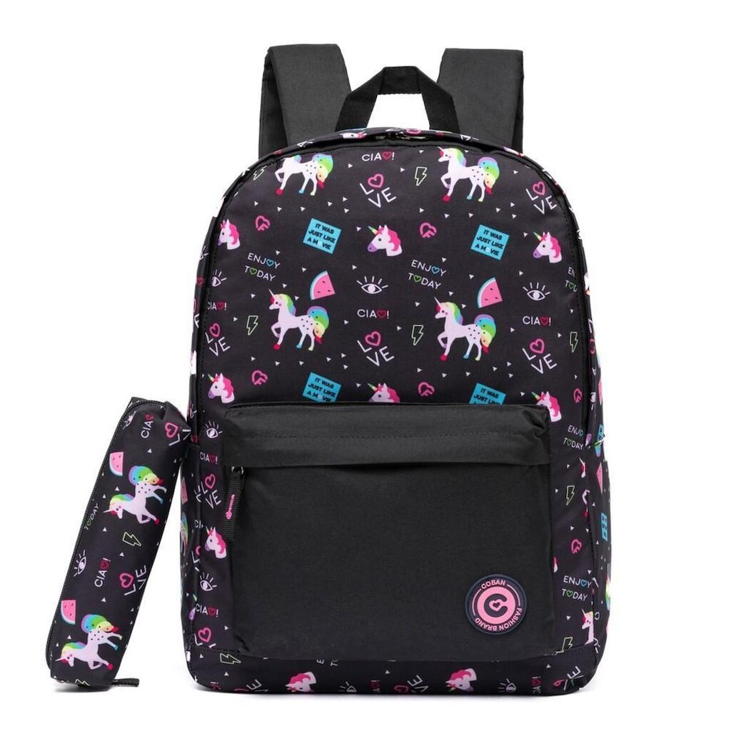 Kit Mochila + Estojo Feminino Escolar Resistente 17 Litros