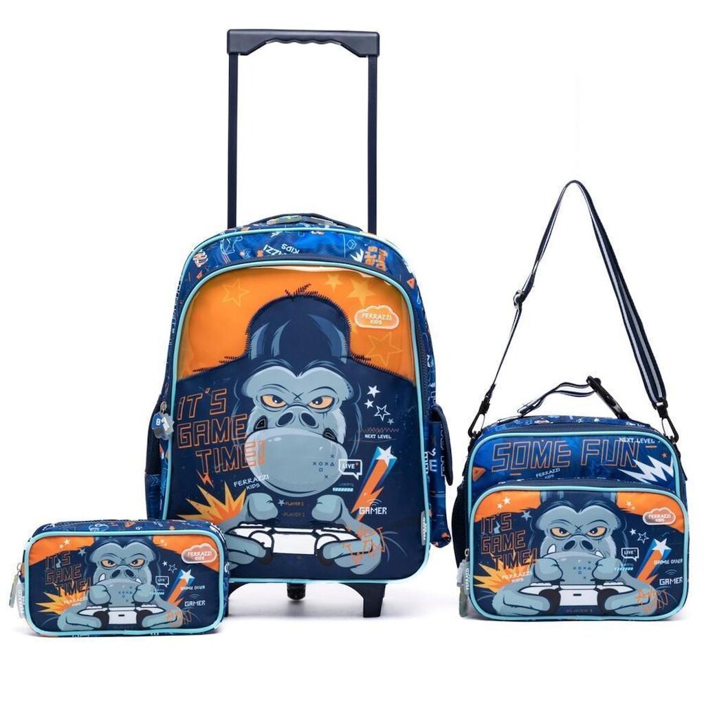 Kit Mochila Estojo Lancheira Ferrazzi Infantil Escolar Masculino