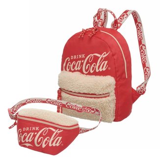 Kit Mochila Feminina Bolsa Passeio Pochete Oficial Coca Cola