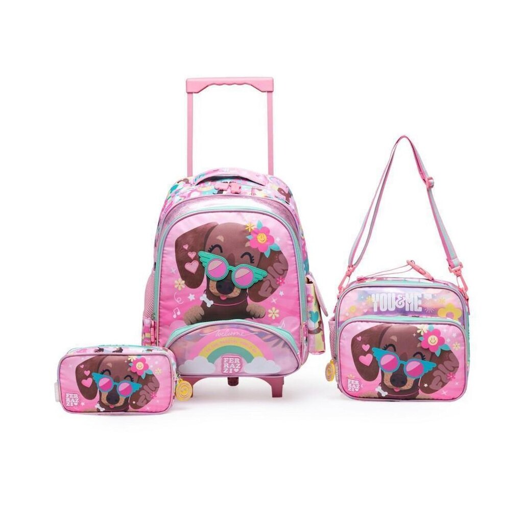 Kit Mochila Lancheira Estojo Ferrazzi Infantil Feminino Escolar