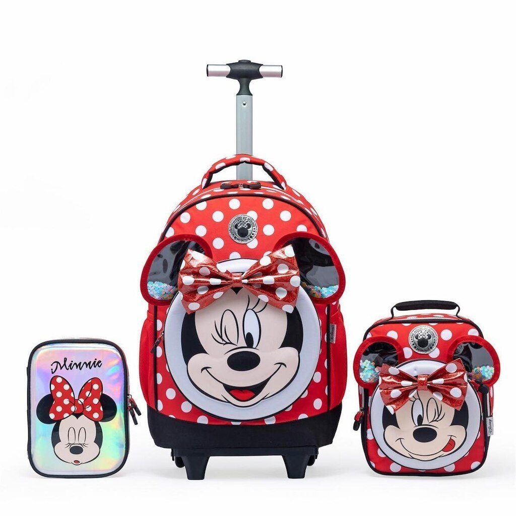 Kit Mochila Lancheira Estojo Minnie Escolar Feminina Disney
