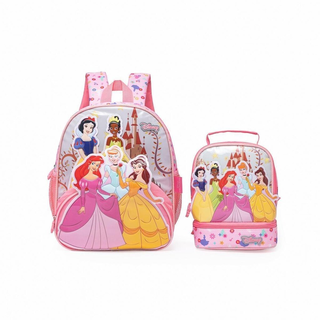 Kit Mochila Lancheira Feminina Princesas Escolar Infantil Disney