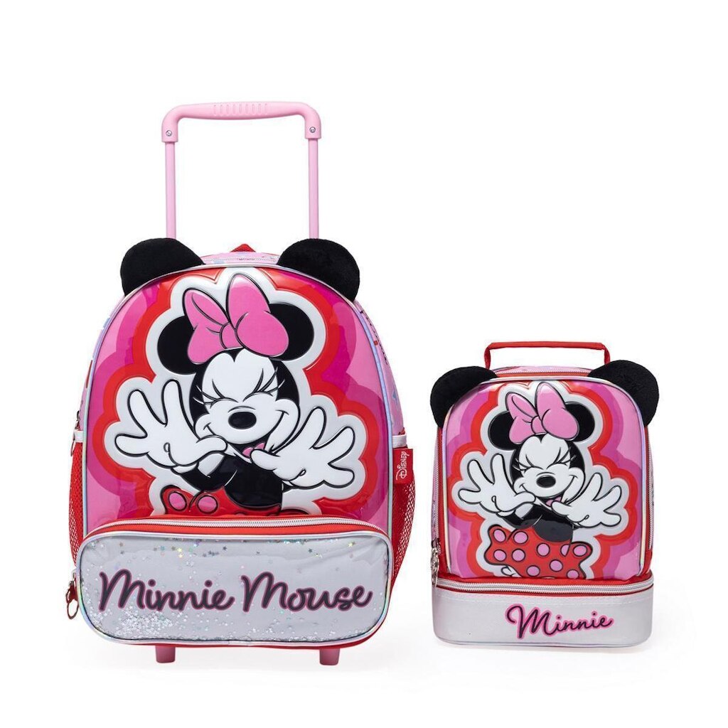 Kit Mochila Lancheira Minnie Escolar Rodinha Disney Feminina