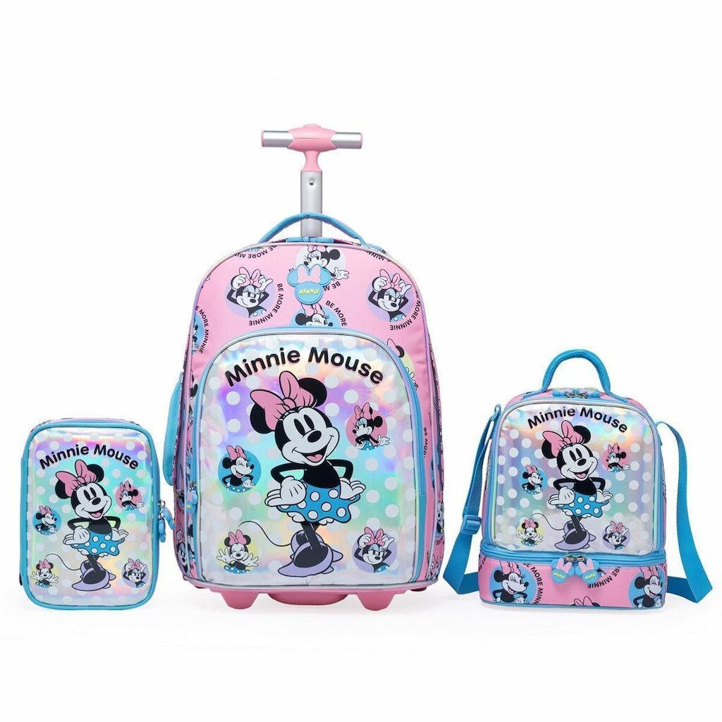 Kit Mochila Minnie Lancheira Estojo Escolar Reforçada Disney