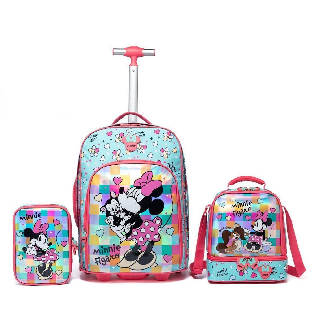 Kit Mochila Minnie Lancheira Estojo Feminina Escolar Disney