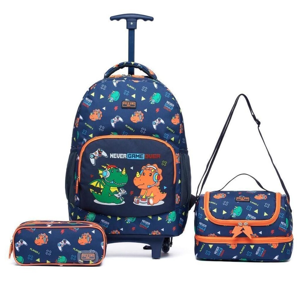 Kit Mochila Rodinha Infantil Polo One Estojo Escolar Lancheira Térmica