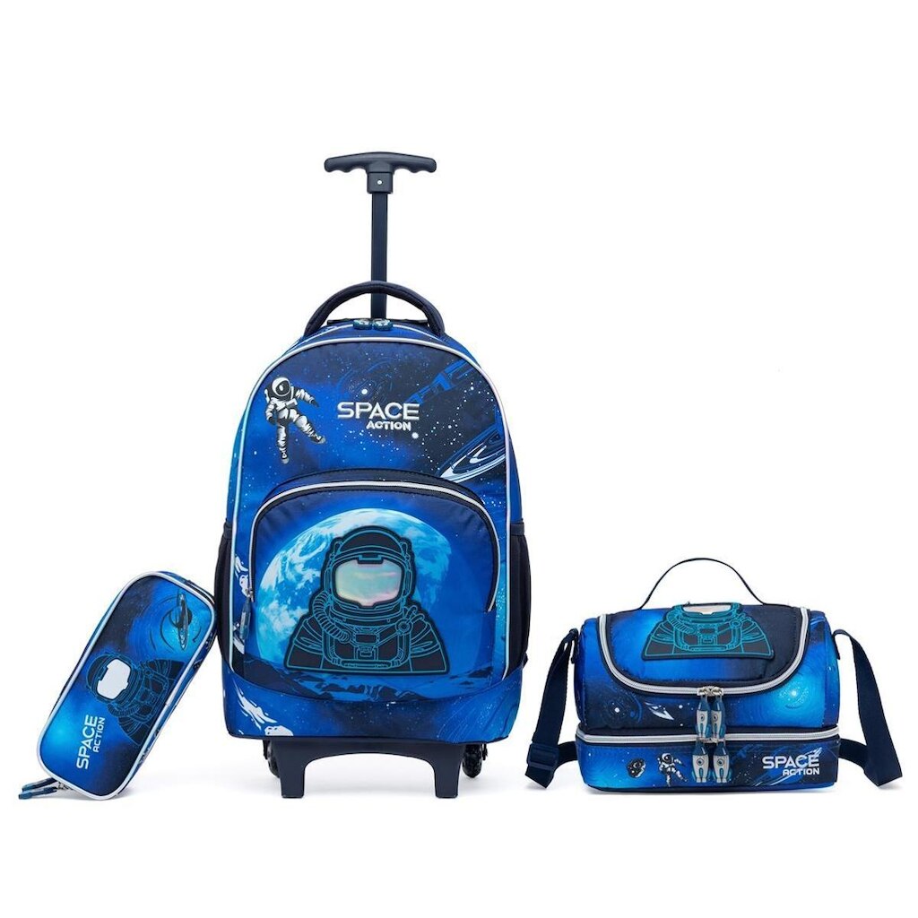 Kit Mochila Rodinha Lancheira Estojo 36 Litros Escolar Infantil Astronauta Menino Guelph