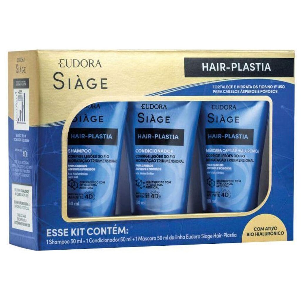 Kit Shampoo Condicionador e Máscara Eudora Siàge Hair-Plastia 50ml