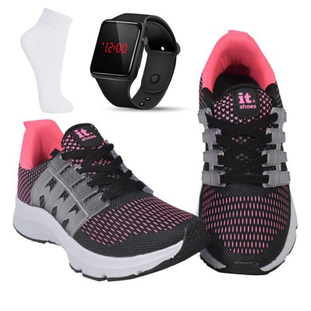 Kit Tênis Academia Feminino + Relógio Digital LED + Meia