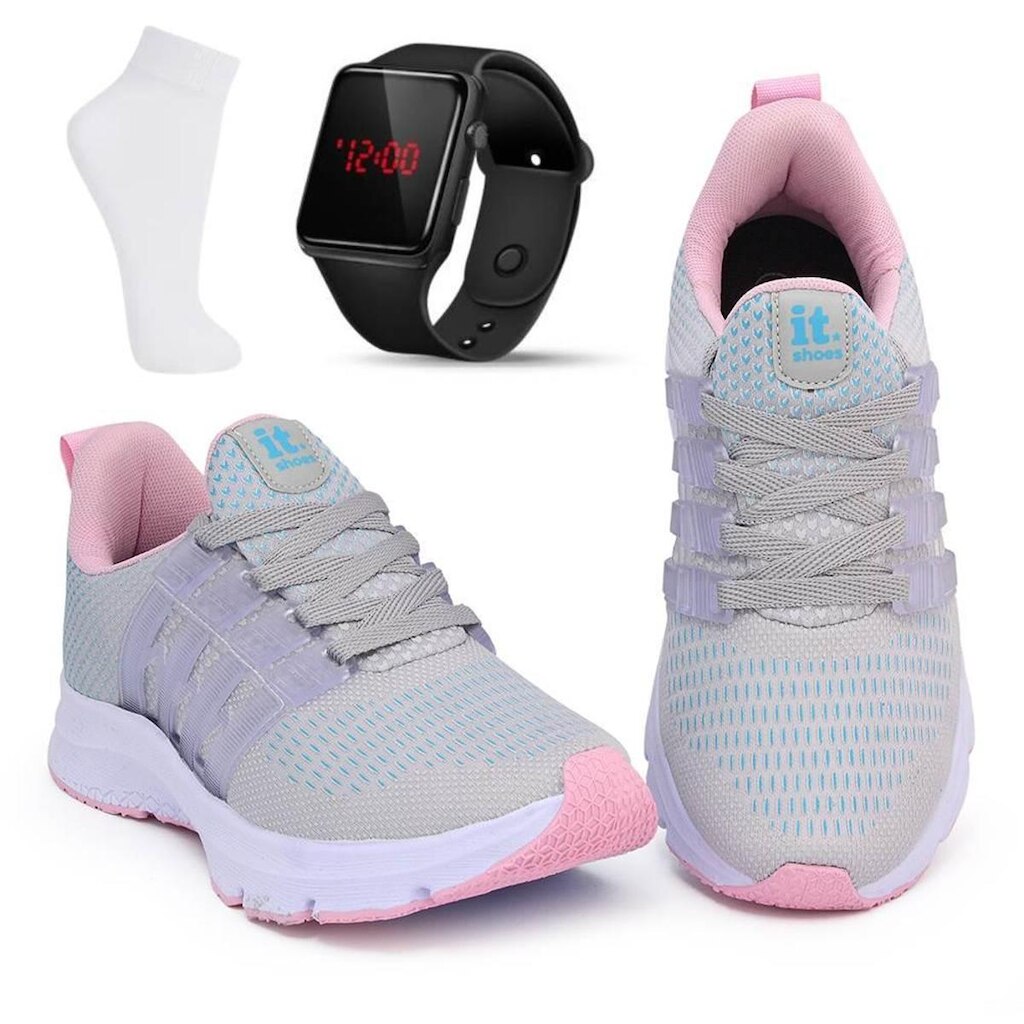 Kit Tênis Academia Feminino + Relógio Digital LED + Meia
