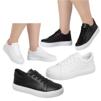 Kit Tênis Casual Feminino Combo 2 Pares Sapatênis Básico Preto Branco