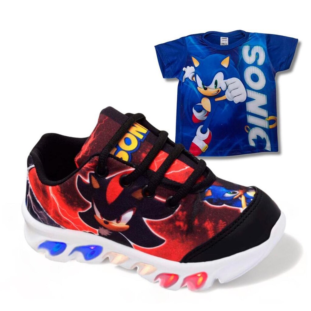 Kit Tênis De Led Infantil Menino Masculino Sonic Shadow+ Camisa