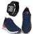 Kit Tênis Esportivo It Shoes Masculino + Relógio Digital - Azul+Laranja