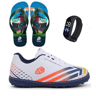 Kit Tênis Infantil Chuteira Futebol Society Criança Escolar Resistente + Chinelo e Relógio