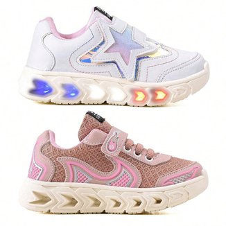 Kit Tênis Infantil De Led Casual Escolar Meninas Basico Street Jogger
