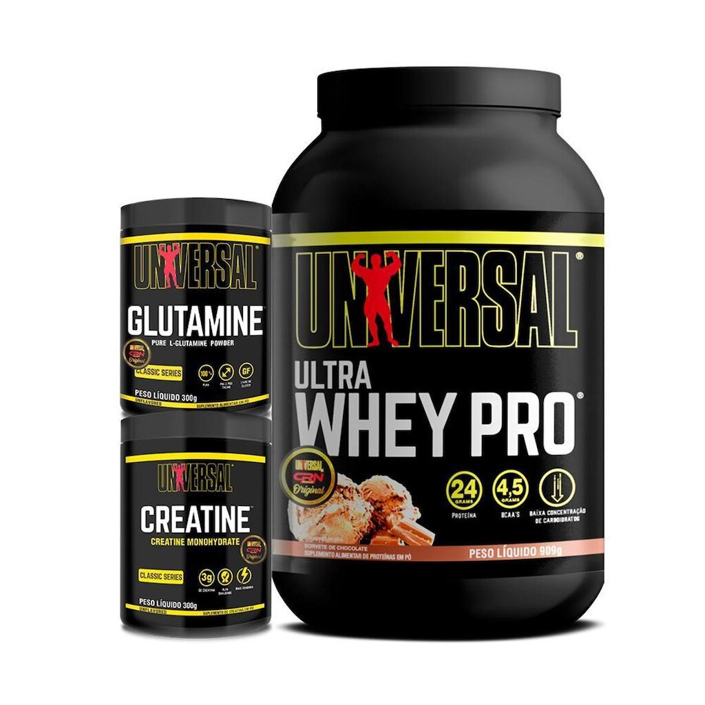 Kit Ultra Whey Pro 900g + Creatine 300g + Glutamine 300g - Universal