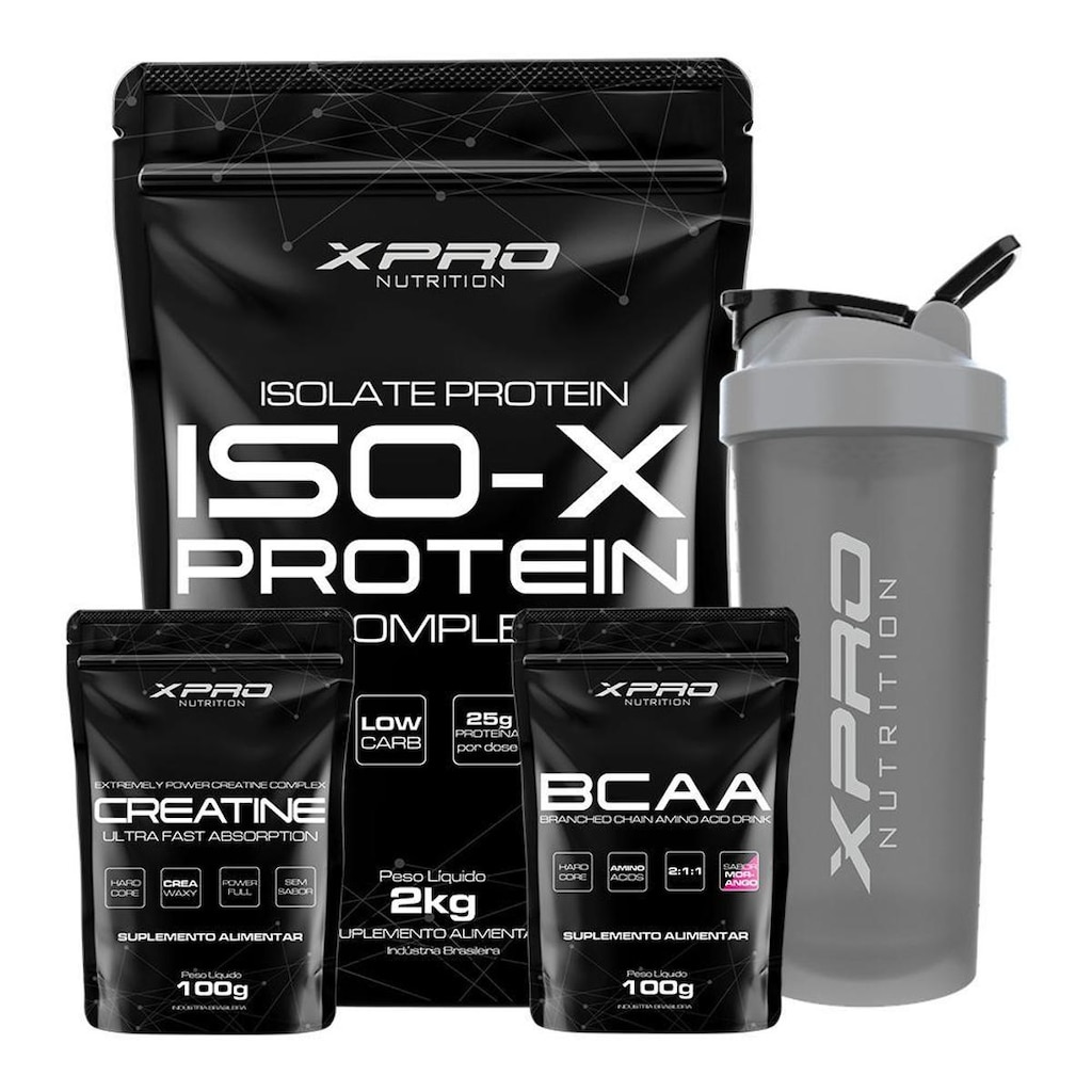 Kit Whey Iso-X 2kg + Creatina 100g + Bcaa 100g + Coqueteleira 700ml - Xpro Nutrition