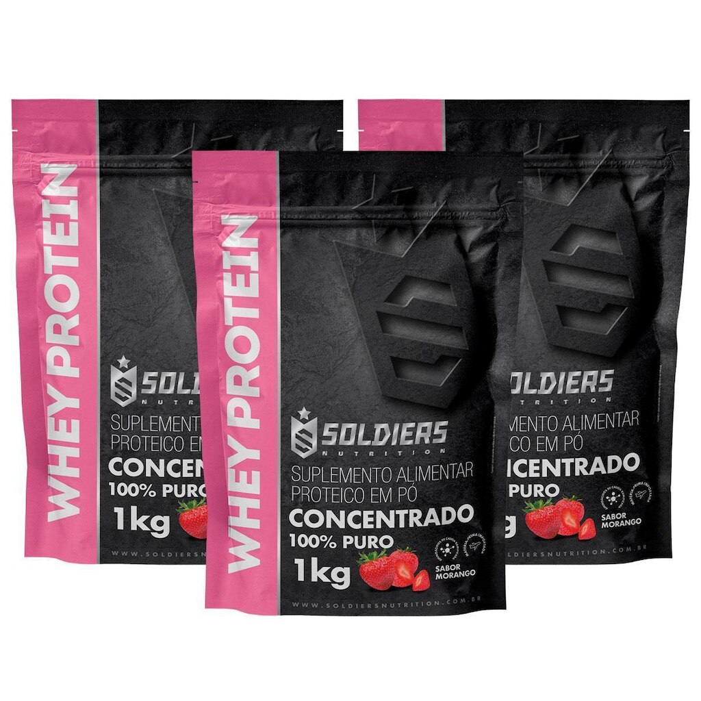 Kit: 3kg Whey Protein Concentrado - 100% Importado - Soldiers Nutrition