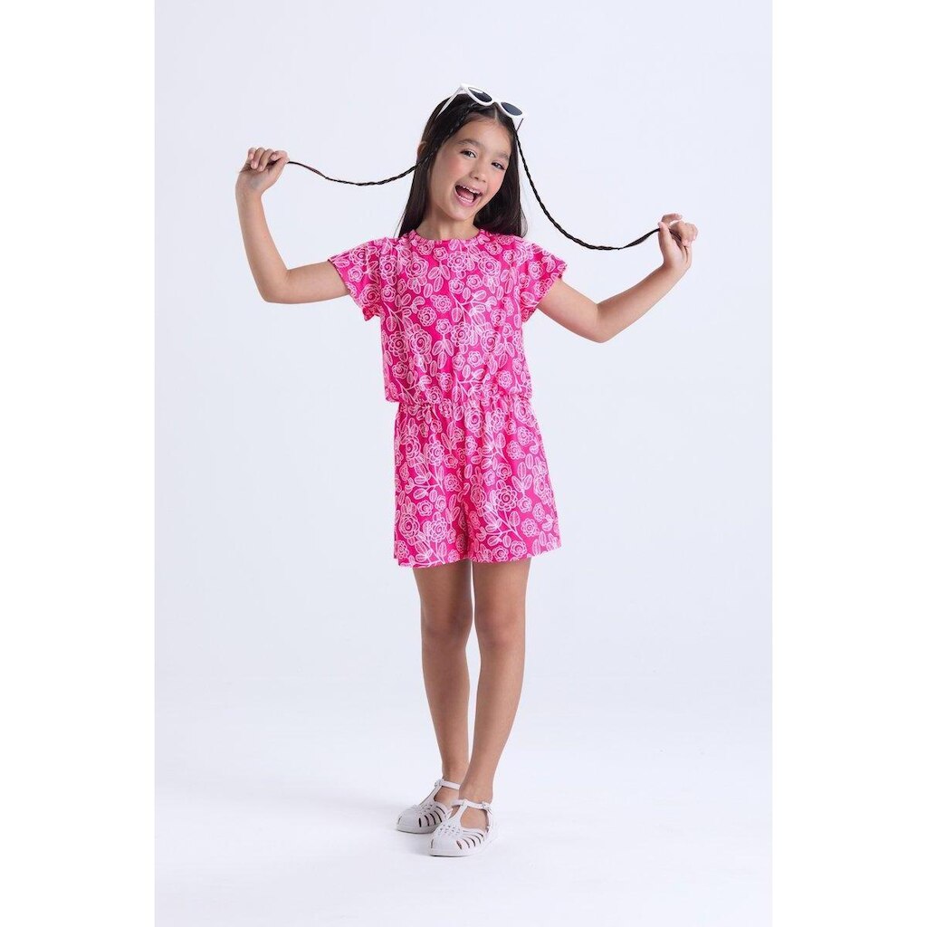 Macaquinho Infantil Feminino Verão Floral com Babado