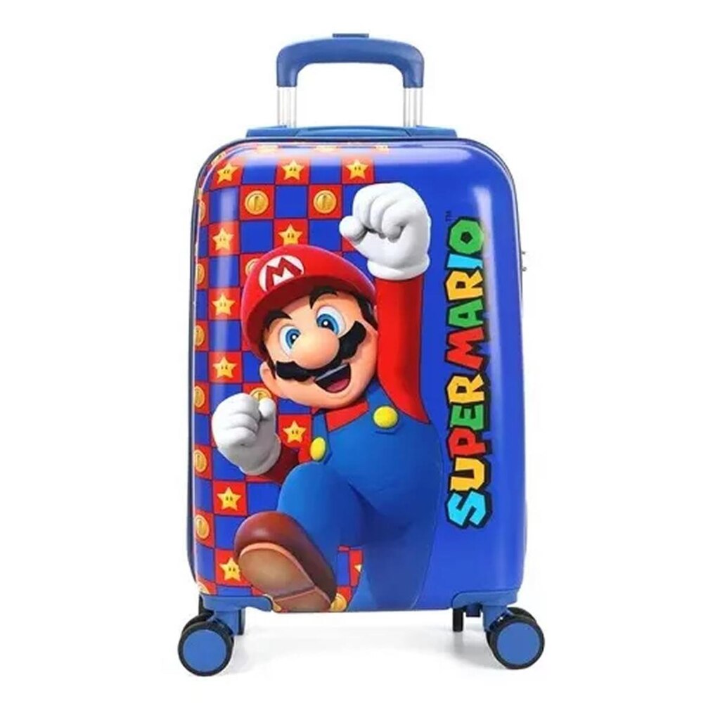 Mala de Bordo Infantil Maxlog Super Mario ABS 360° Azul - MF10389