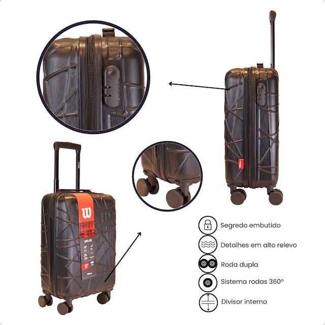  Mala Viagem Bordo Rodas Giro 360 Resistente 10kg Wilson