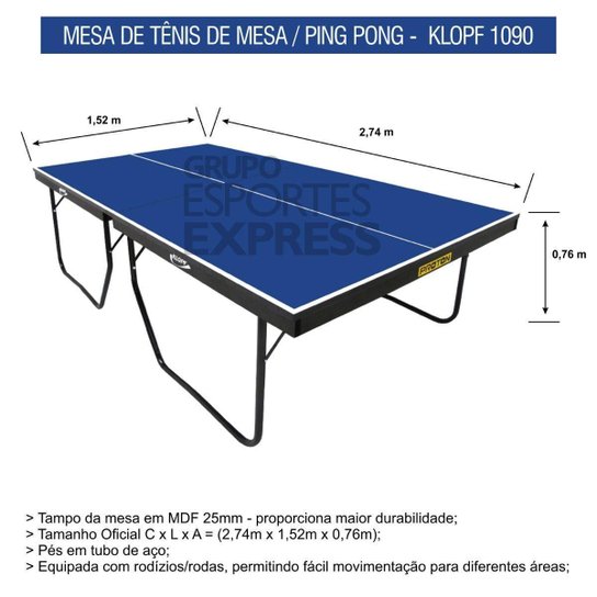 Mesa Ping Pong Oficial MDF 25mm Proton Klopf Cód. 1090