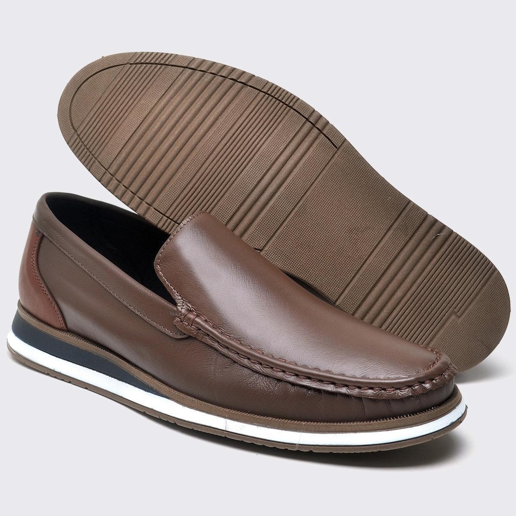 Mocassim Masculino de Couro Legítimo Solado Borracha Costurado Super Macio