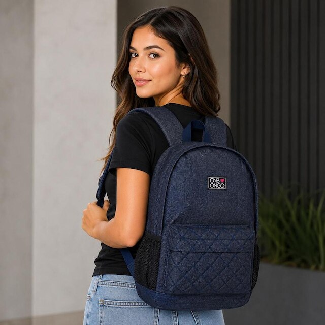 Mochila Feminina  Onbongo Jeans Escola Faculdade Trabalho 14 litros